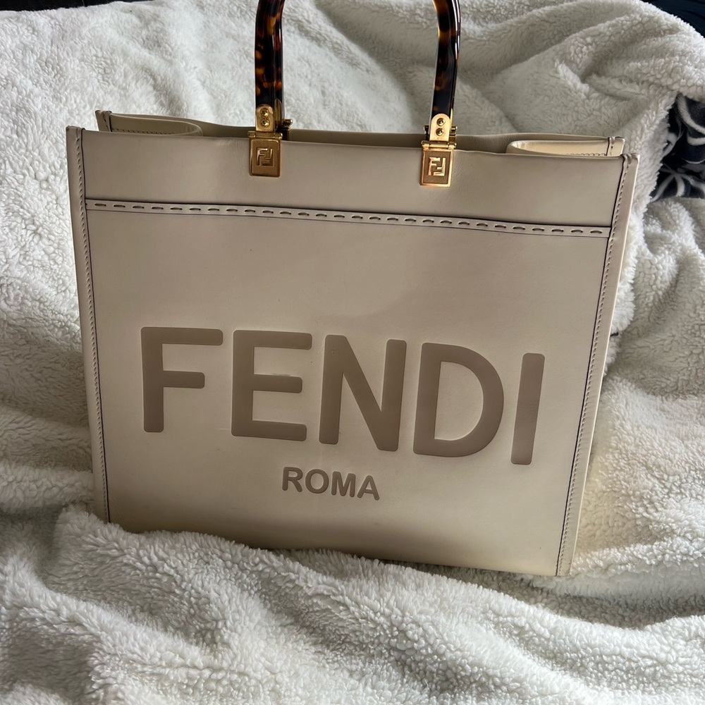 Fendi Beige Tote with Tortoiseshell Accents